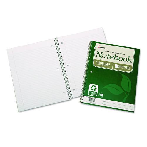 SKILCRAFT Recycled Notebook, 1-Subject, Medium/College Rule, Green Cover, (100) 11 x 8.5 Sheets, 3/Pack