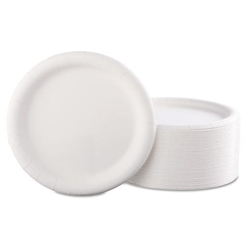 Premium Coated Paper Plates, 9" dia, White, 125/Pack, 4 Packs/Carton