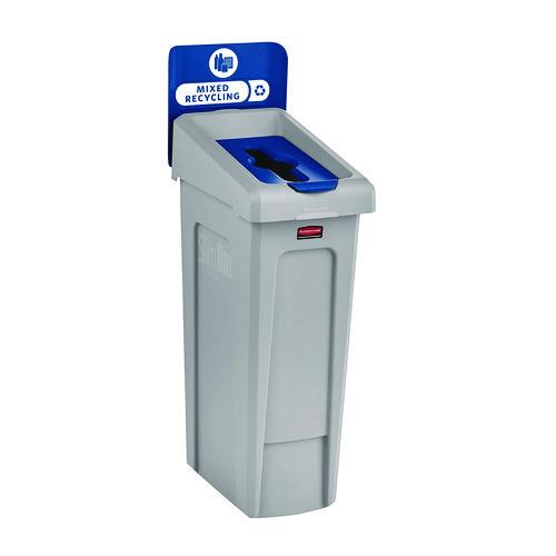 Slim Jim Recycling Station Kit, 1-Stream Mixed Recycling, 23 gal, Plastic, Gray/Blue