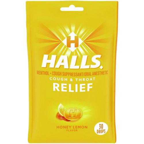 Triple Action Cough Drops, Honey-Lemon, 30/Bag, 12 Bags/Box