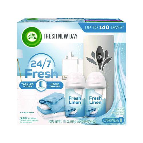 Freshmatic Ultra Automatic Starter Kit, Gadget/(2) 5.89 oz Fresh Linen Refills/AA Battery, 4 Kits/Carton