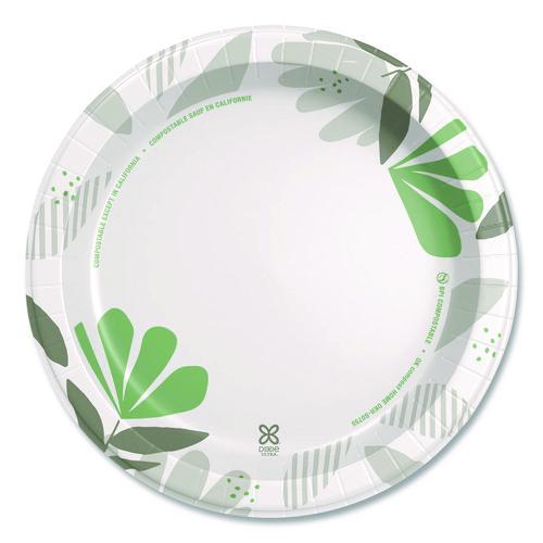 Pathways Soak Proof Shield Heavyweight Paper Plates, WiseSize, 10.13" dia, Green/Burgundy, 500/Carton