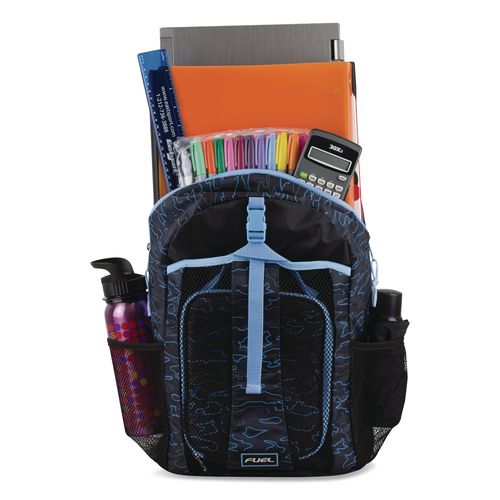 Bijoux Deluxe Backpack and Lunch Bag Bundle, 15.5" Laptop Sleeve, 12" x 8" x 18.5" and 7.5" x 4.25" x 9", Black/Blue Camo