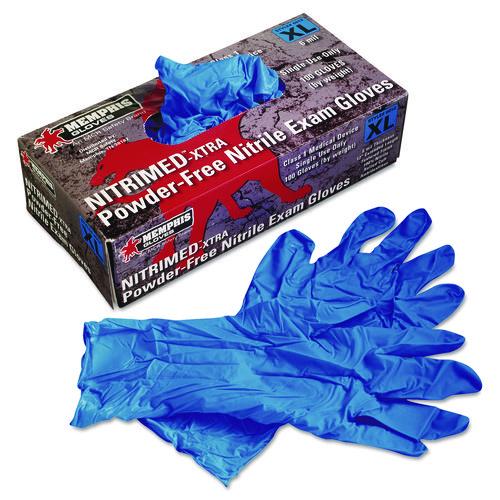 Nitri-Med Disposable Nitrile Gloves, Powder-Free, X-Large, 6 mil Thick, Blue, 100/Box