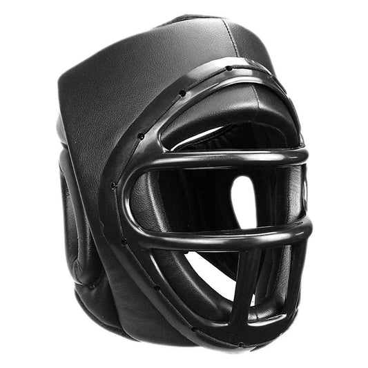Black Head Gear with Face Cage – Synthetic Leather