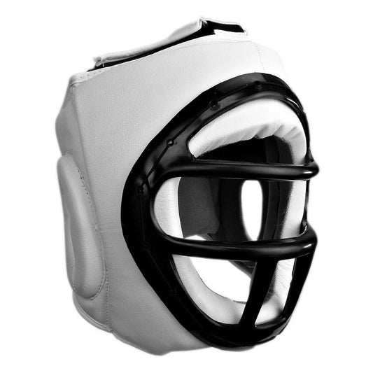 White Head Gear with Face Cage – Synthetic Leather