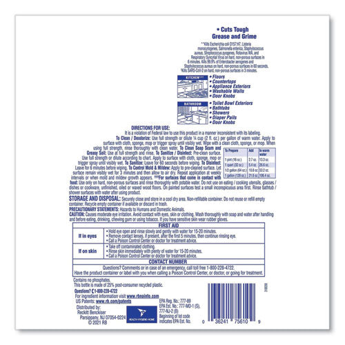 Clean and Fresh Multi-Surface Disinfectant Cleaner, Sparkling Lemon and Sunflower Essence, 144 oz Bottle, 4