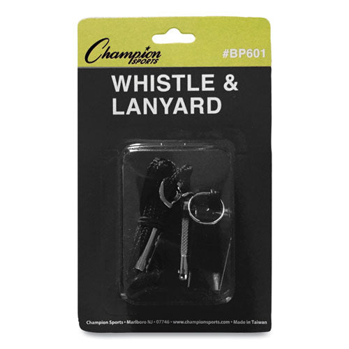 Sports Whistle with Black Nylon Lanyard, Plastic, Black, Dozen