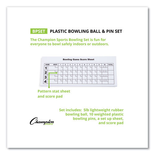 Bowling Set, Plastic/Rubber, White, 10 Bowling Pins, 1 Bowling Ball