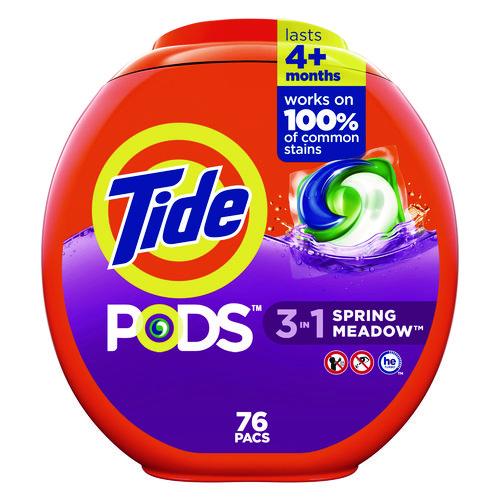 PODS Laundry Detergent, HE Compatible, Spring Meadow, 66 oz Tub, 76 Pacs/Tub