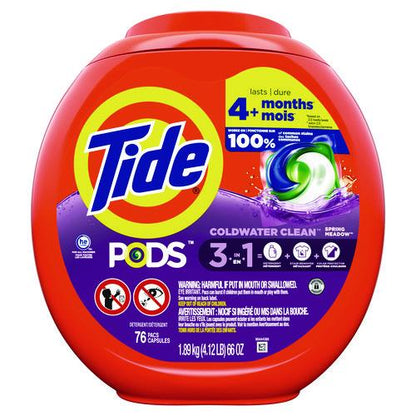 PODS Laundry Detergent, HE Compatible, Spring Meadow, 66 oz Tub, 76 Pacs/Tub