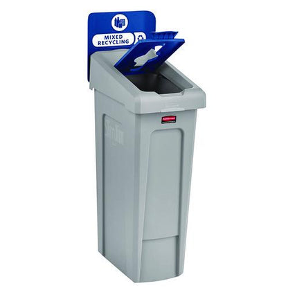 Slim Jim Recycling Station Kit, 1-Stream Mixed Recycling, 23 gal, Plastic, Gray/Blue