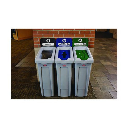 Slim Jim Recycling Station Kit, 1-Stream Mixed Recycling, 23 gal, Plastic, Gray/Blue
