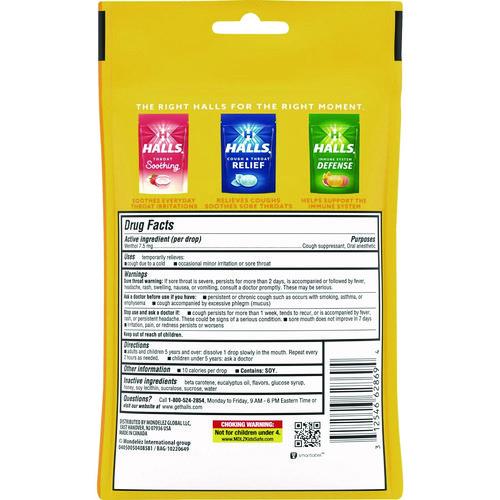 Triple Action Cough Drops, Honey-Lemon, 30/Bag, 12 Bags/Box