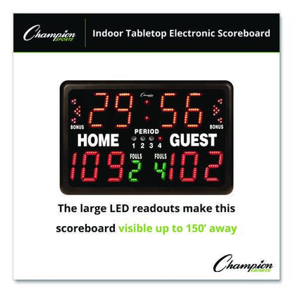 Tabletop Indoor Electronic Scoreboard, 24" x 16" x 10", Black Face, Red/Green/Yellow Graphics