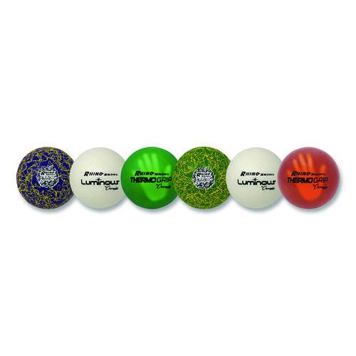 Rhino Skin Luminous, Spider and ThermoGrip Dodgeball Set, 6.3" Diameter, Assorted Colors, 6/Set