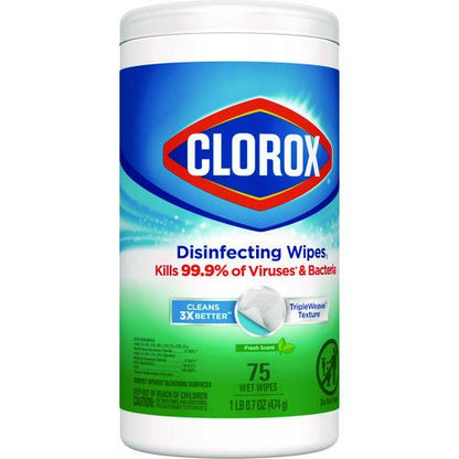 Disinfecting Wipes, Bleach Free Cleaning Wipes, 1-Ply, 7 x 8, Fresh Scent, White, 75/Canister, 6 Canisters