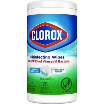 Disinfecting Wipes, Bleach Free Cleaning Wipes, 1-Ply, 7 x 8, Fresh Scent, White, 75/Canister, 6 Canisters