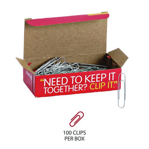 Paper Clips, Jumbo, Smooth, Silver, 100 Clips/Box, 10 Boxes/Pack
