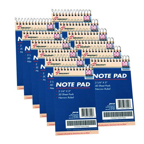 SKILCRAFT Notepad, Narrow Rule, Blue Cover, 50 White 3.25 x 5.5 Sheets, Dozen