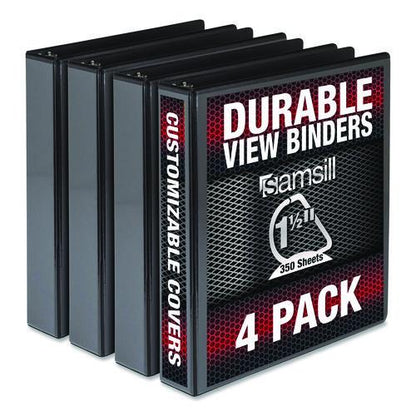 Durable D-Ring View Binders, 3 Rings, 1.5" Capacity, 11.5" x 8.5", Black, 4/Pack