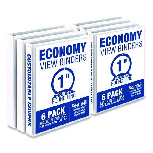 Economy Round Ring View Binders, 3 Rings, 1" Capacity, 11.5 x 8.5, White, 6/Carton