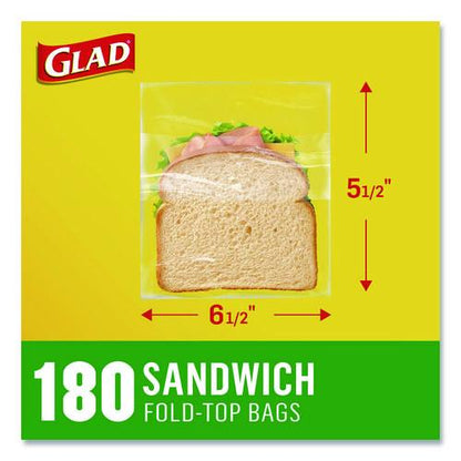 Fold Top Food Storage Plastic Sandwich Bags, 6.5 x 5.5, Clear, 180 Bags/Box, 12 Boxes/Carton