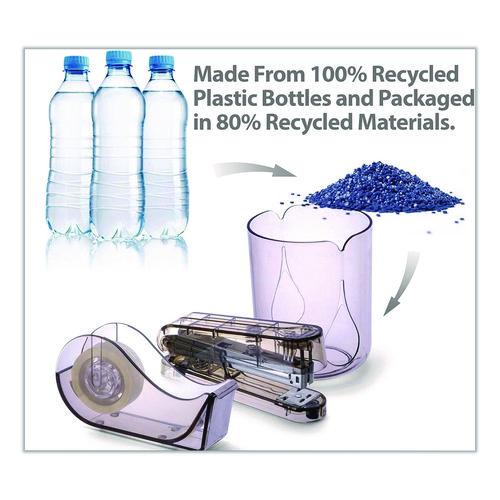 Recycled Plastic Three-Piece Desk Set: (1) Pencil Cup, (1) Stapler, (1) Tape Dispenser, (1) Roll of Tape, Translucent Ash