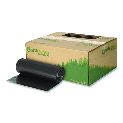 Linear Low Density Recycled Can Liners, 60 gal, 2 mil, 38" x 58", Black, 10 Bags/Roll, 10 Rolls/Carton