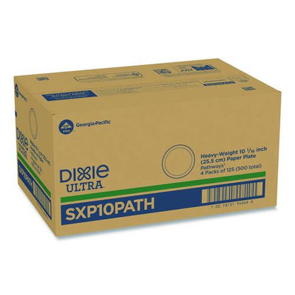 Pathways Soak Proof Shield Heavyweight Paper Plates, WiseSize, 10.13" dia, Green/Burgundy, 500/Carton