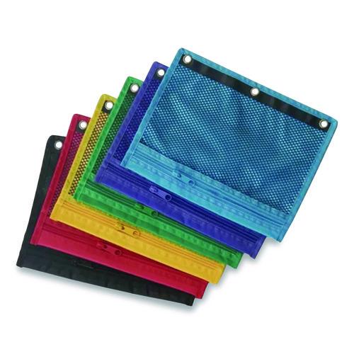 Mesh Binder Pockets, 3-Hole Punched, 10.5" x 7.5", Randomly Assorted Colors