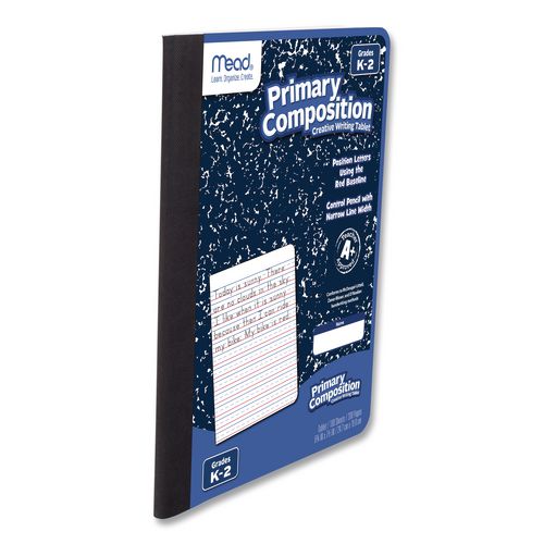 Primary Journal Creative Writing Composition Book, Manuscript Format, Blue/Black/White Cover, (100) 9.75 x 7.5 Sheets