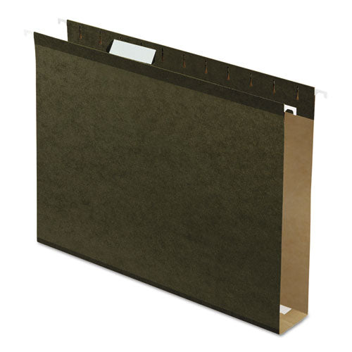 Extra Capacity Reinforced Hanging File Folders with Box Bottom, 2" Capacity, Letter Size, 1/5-Cut Tabs, Green, 25/Box