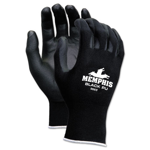 Economy PU Coated Work Gloves, EN388: 2121, 12" Long, Medium, Black, 12 Pairs