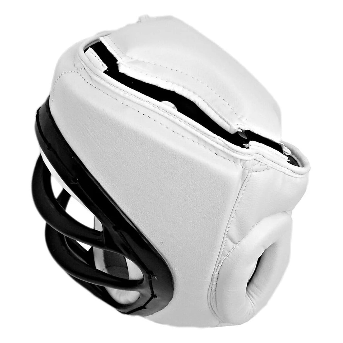 White Head Gear with Face Cage – Synthetic Leather