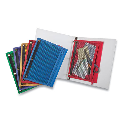 Mesh Binder Pockets, 3-Hole Punched, 10.5" x 7.5", Randomly Assorted Colors