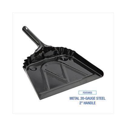 Metal Dust Pan, 12 x 14, 5" Handle, 20-Gauge Steel, Black