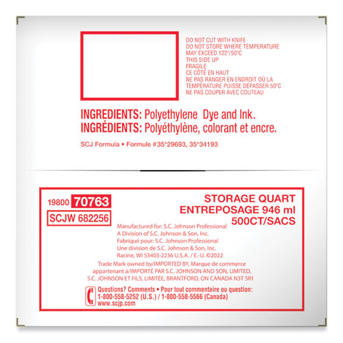 Double Zipper Storage Bags, Quart, 7" x 7.75", Clear, 500/Box