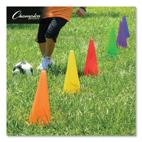High-Visibility Plastic Cones, 9" Tall, Assorted Colors, 5" x 5" Base, 6/Set