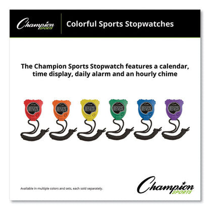 Water-Resistant Stopwatches, Accurate to 1/100 Second, Assorted Colors, 6/Box