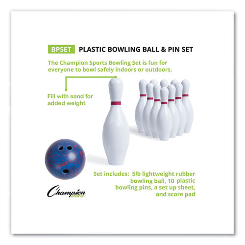 Bowling Set, Plastic/Rubber, White, 10 Bowling Pins, 1 Bowling Ball