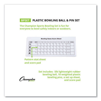 Bowling Set, Plastic/Rubber, White, 10 Bowling Pins, 1 Bowling Ball