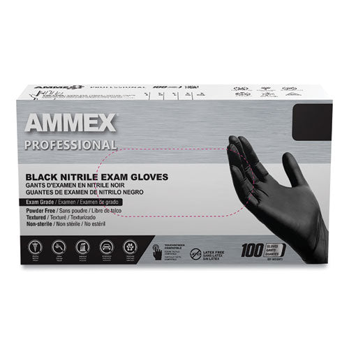 Nitrile Exam Gloves, Powder-Free, Large, 3 mil Thick, 9.5" Long, Black, 100/Box, 10 Boxes/Carton