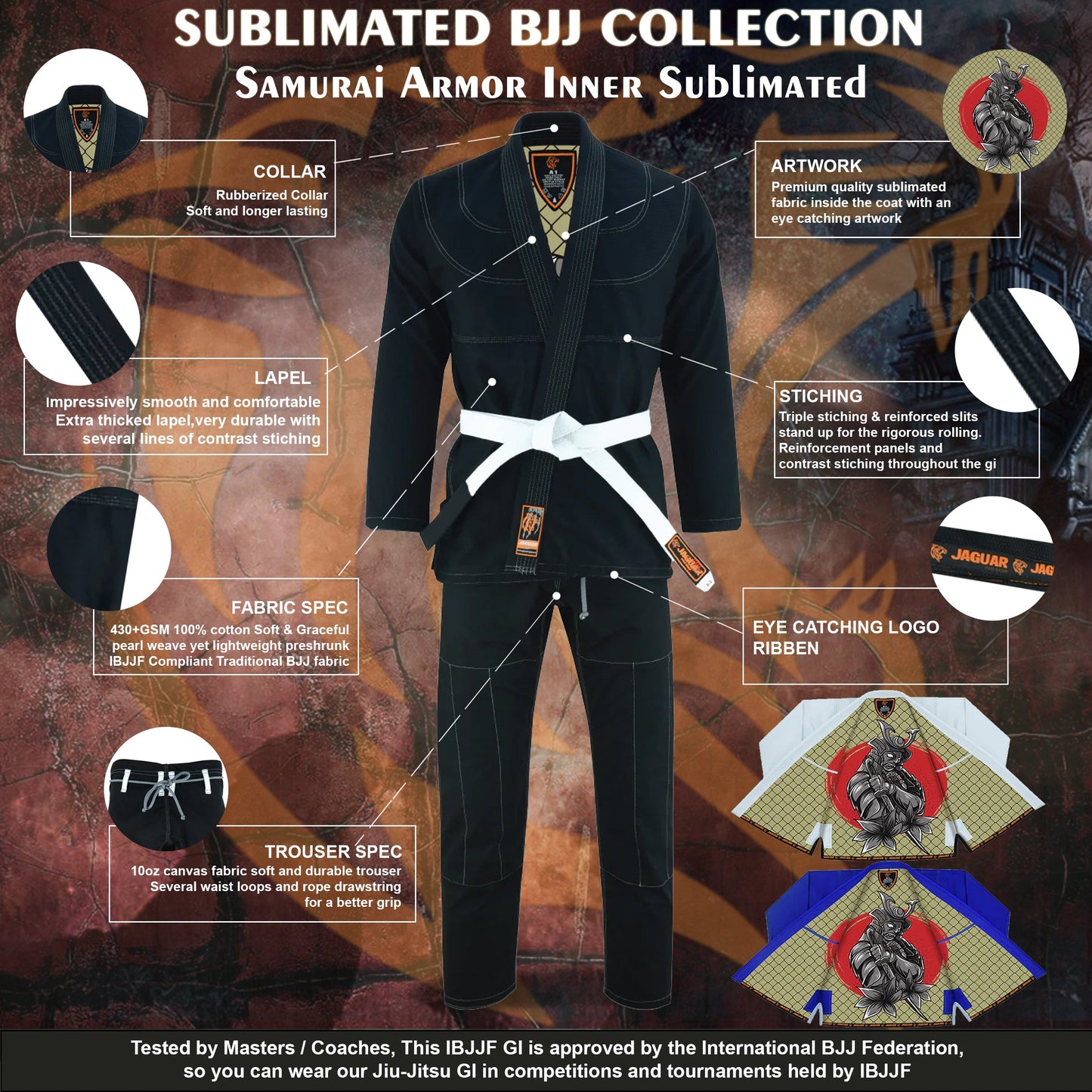 Jaguar Pro Gear – Samurai Armor Inner Sublimated - Pro Brazilian Jiu Jitsu BJJ Kimono Gi Uniform Unisex Pure Cotton